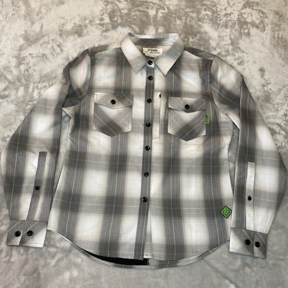 Off The Grid Bailey Flannel Shirt Women M Grey Plaid Outdoor Hiking Workwear Pro